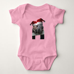 2 Horses wearing Santa Claus Hats for Christmas Baby Bodysuit