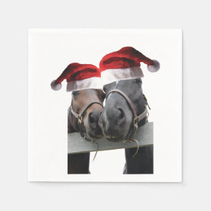 2 Horses wearing Santa Claus Hats Napkins