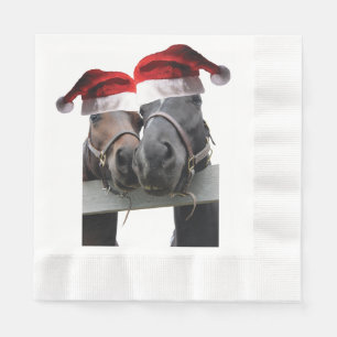 2 horses wearing Santa Claus Hats Napkins