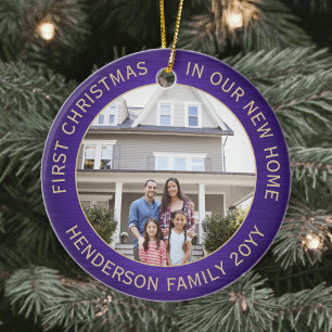 2 House Photos 1st Xmas New Home Brushed Purple Ceramic Ornament