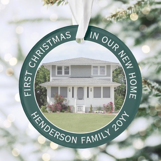 2 House Pictures First Xmas New Home Green & White Ornament (Creator Uploaded)