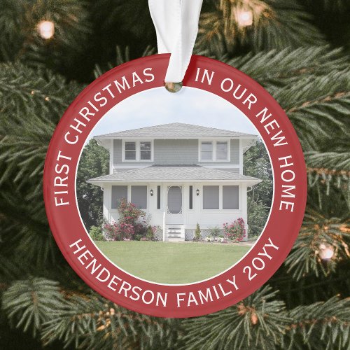 2 House Pictures First Xmas New Home Red and White Ornament