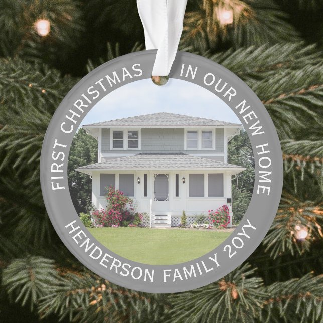 2 House Pictures First Xmas New Home Simple Gray Ornament (Creator Uploaded)