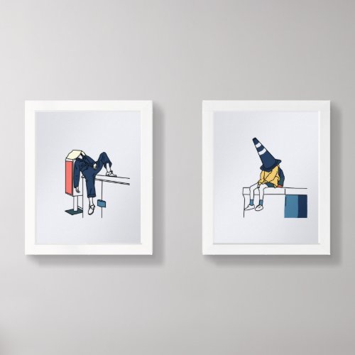 2 Illustrations of exhausted faceless people Wall Art Sets
