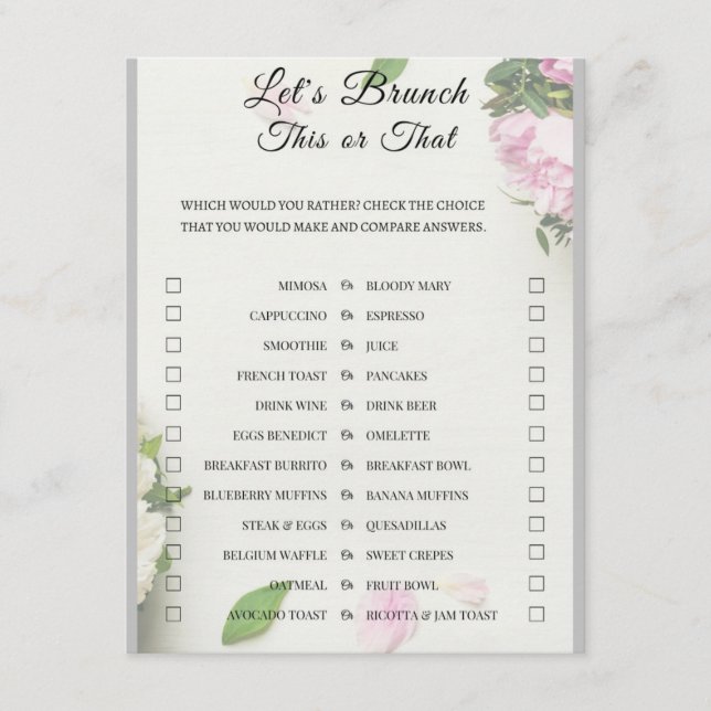 2 in 1 Bridal Brunch Shower Game Enclosure Card (Front)