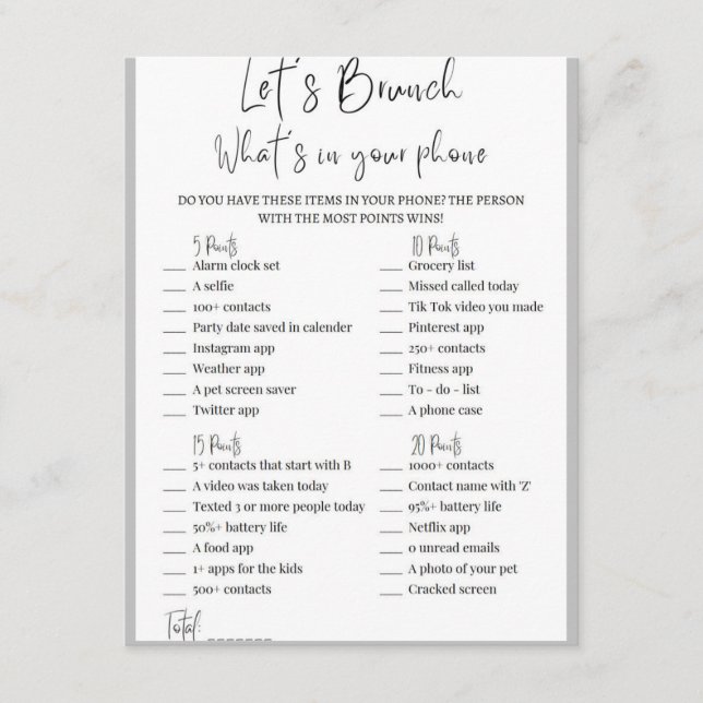 2 in 1 Bridal Brunch Shower Game Enclosure Card (Front)