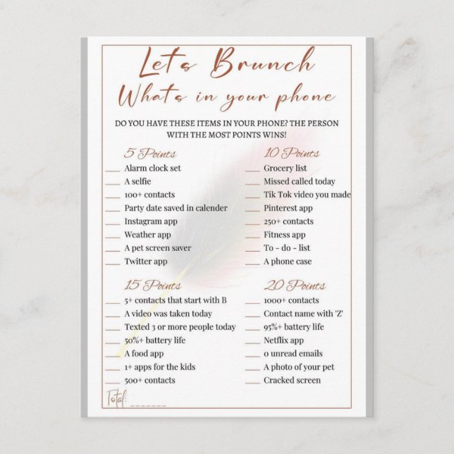 2 in 1 Bridal Brunch Shower Game Enclosure Card (Front)