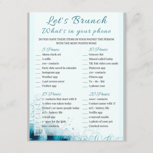 2 in 1 Bridal Brunch Shower Game Enclosure Card (Front)