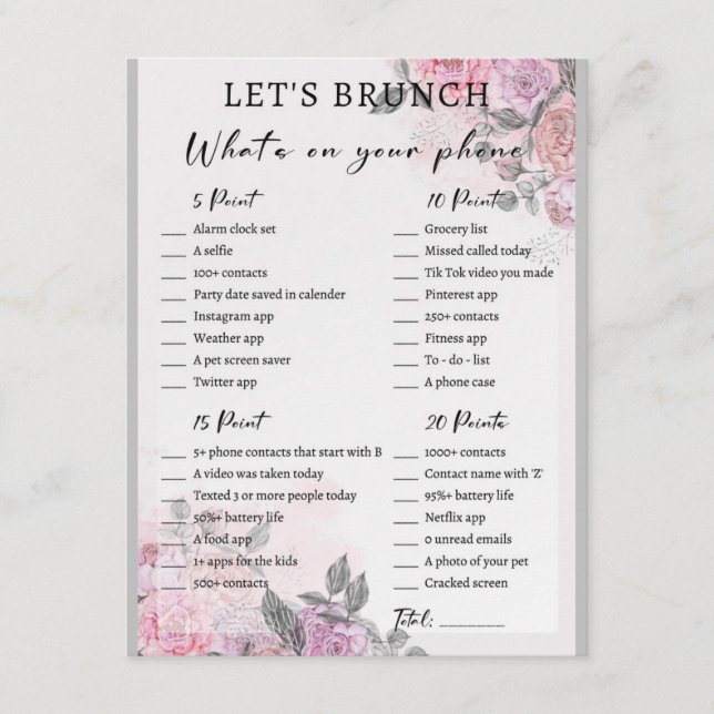 2 in 1 Bridal Brunch Shower Game Enclosure Card (Front)