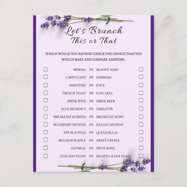 2 in 1 Bridal Brunch Shower Game Enclosure Card (Front)