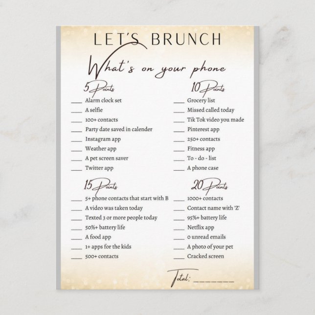 2 in 1 Bridal Brunch Shower Game Enclosure Card (Front)