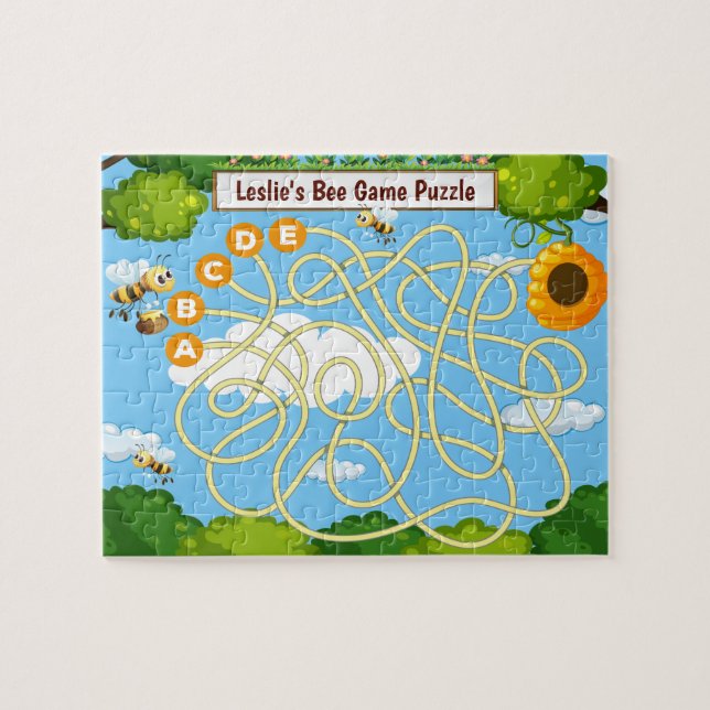 2 in 1, cute colorful honey bee and beehive game, jigsaw puzzle (Horizontal)