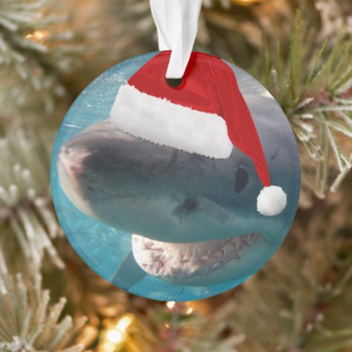 2_in_1 Great White Christmas Sharks with Santa Hat Ornament