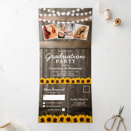 2 in 1 Rustic Sunflower 2024 Graduation Tri_Fold Invitation