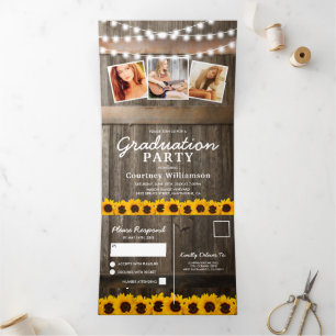 2 in 1 Rustic Sunflower 2025 Graduation Tri-Fold Invitation