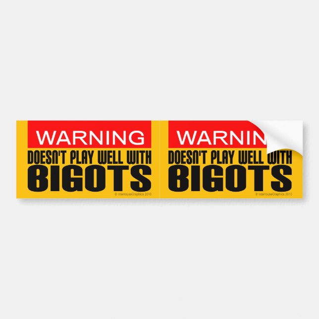 2-in-1 Warning:  Doesn't Play Well With Bigots Bumper Sticker (Front)