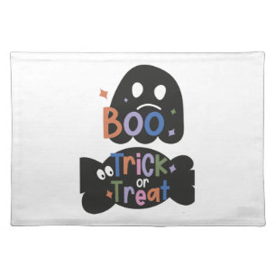 2 In One Halloween Stickers Boo and Trick or Treat Cloth Placemat