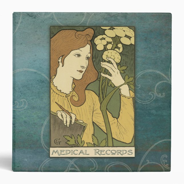2 Inch Medical Records Art Nouveau Blue Binder (Front)