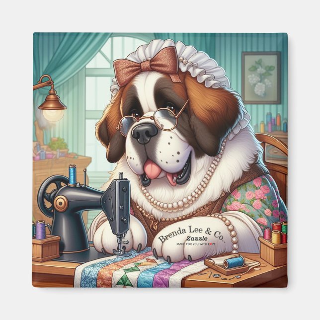2" Inch square magnet w/Saint Bernard art (Front)