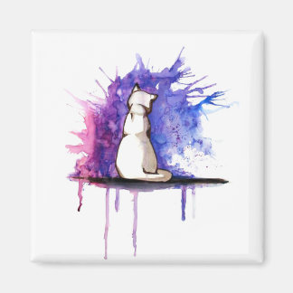 2 Inch Square Magnet - watercolor Cat