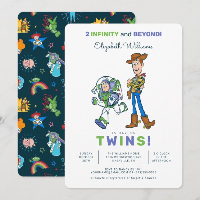 2 Infinity and Beyond Toy Story - Twin Baby Shower Invitation (Front/Back)