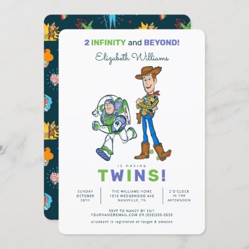 2 Infinity and Beyond Toy Story _ Twin Baby Shower Invitation