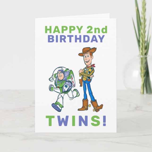 2 Infinity and Beyond Toy Story - Twins Birthday Card (Front)