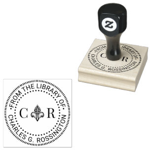 2 Initial Mongm Fleur de Lis #26 Library Book Name Rubber Stamp