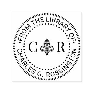 2 Initial Mongm Fleur de Lis #26 Library Book Name Self-inking Stamp