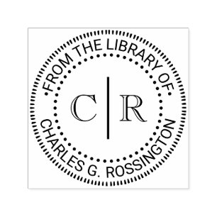 2 Initial Monogram #2 Vrt Spacer Library Book Name Self-inking Stamp