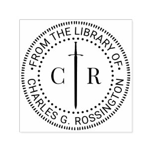 2 Initial Monogram Celtic Sword Library Book Name Self-inking Stamp