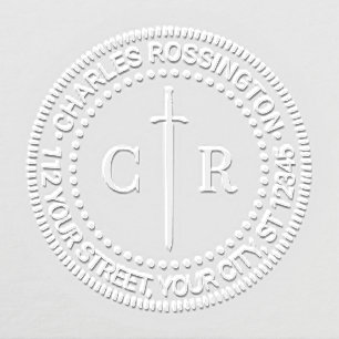 2 Initial Monogram Celtic Sword Name Return Addres Embosser