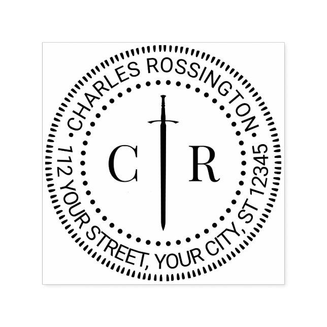 2 Initial Monogram Celtic Sword Name Return Addres Self-inking Stamp (Design)