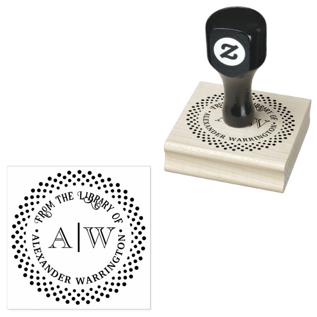 2 Initial Monogram Dotted Frame #3CA Library Book Rubber Stamp (Stamped)