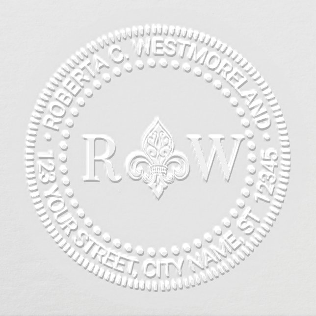 2 Initial Monogram Fleur de Lis #26 Name Address Embosser (Design)