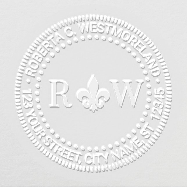 2 Initial Monogram Fleur de Lis Name Address Embosser (Design)