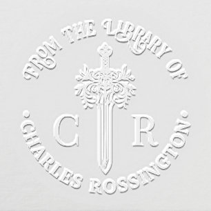 2 Initial Monogram Floral Sword #4P Book Name Embosser