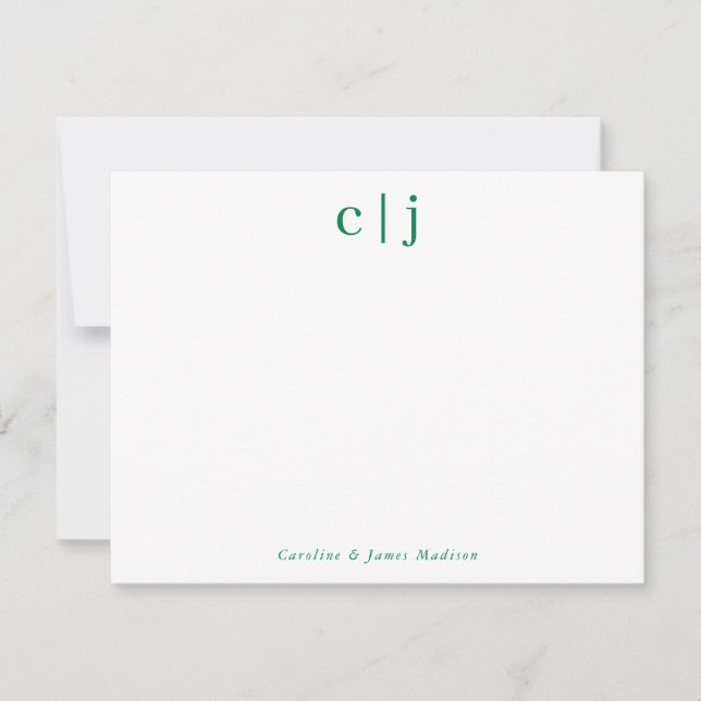 2 Initial Monogram Forest Green Couple Stationery Note Card (Front)