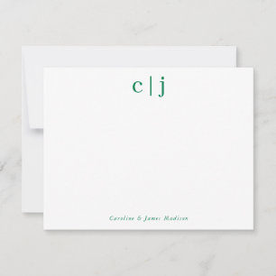 2 Initial Monogram Forest Green Couple Stationery Note Card