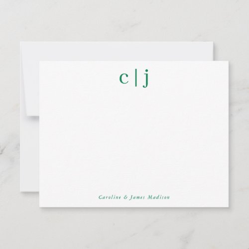 2 Initial Monogram Forest Green Couple Stationery Note Card
