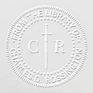 2 Initial Monogram Sword #1 Library Book Name Embosser