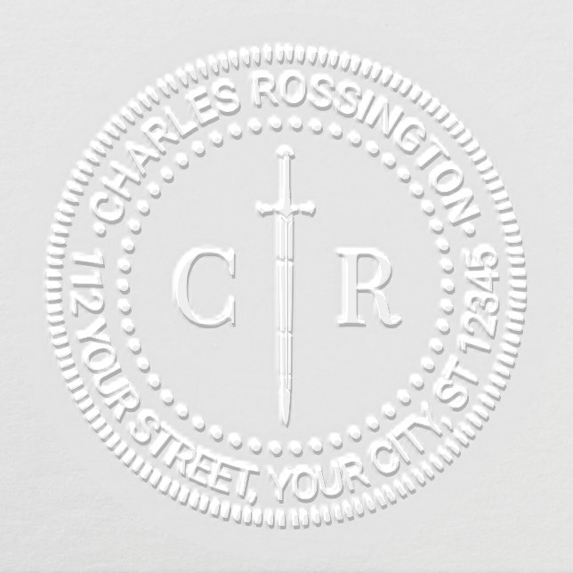 2 Initial Monogram Sword #1 Name Return Address  Embosser (Design)