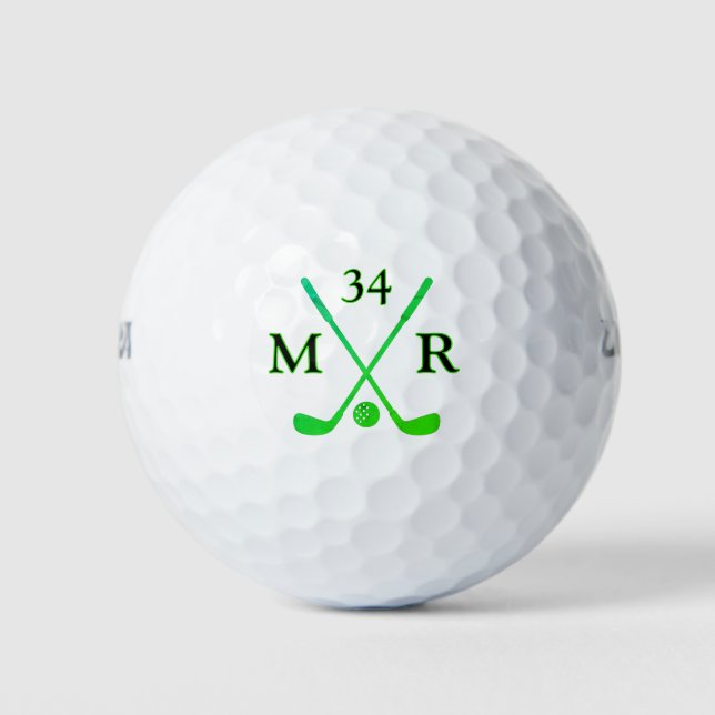 2 Initials Crossed Green Clubs Logo Golf Balls (Front)
