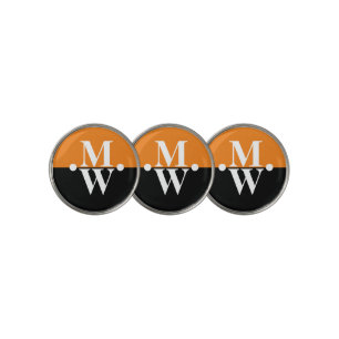 2-initials Vertical Monogram Modern Orange&Black Golf Ball Marker