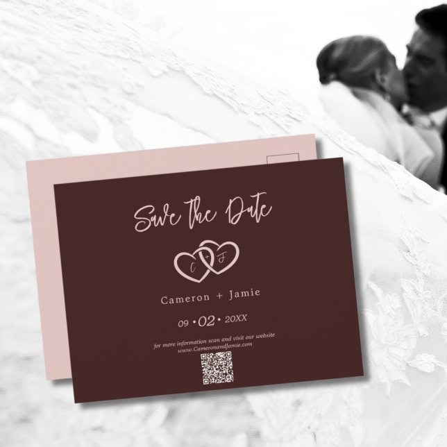 2 Intertwined Hearts with Initials Save the Date Postcard (2 Intertwined Hearts with Initials Save the Date Postcard)