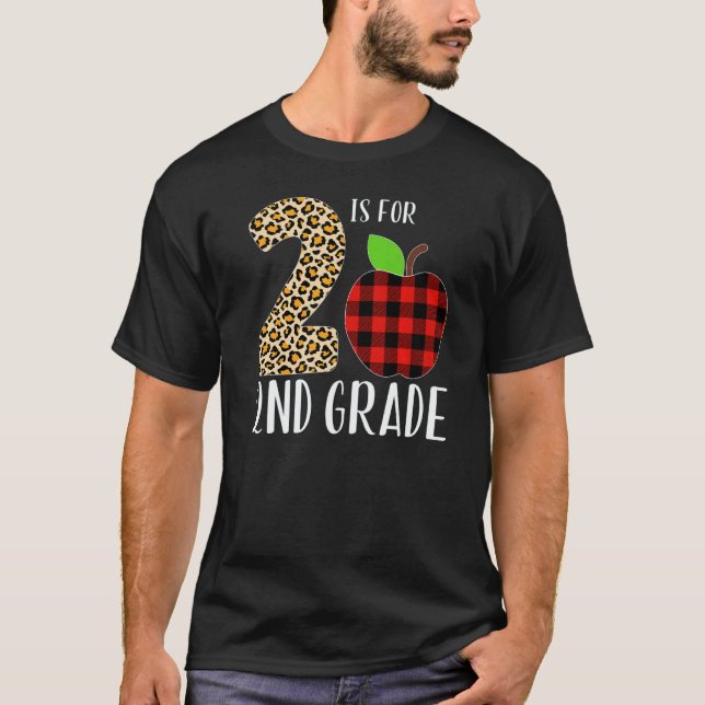 2 Is For 2nd Grade Teacher Leopard Buffalo Plaid S T-Shirt (Front)