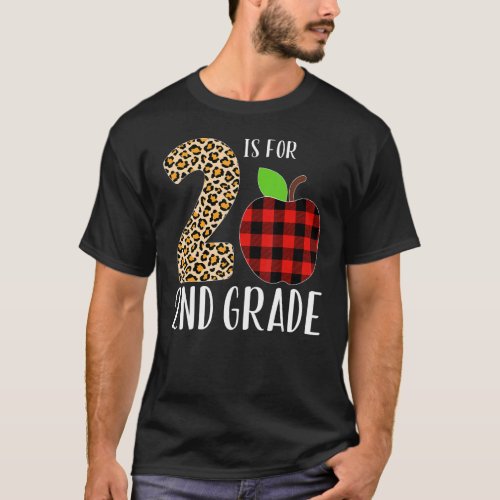 2 Is For 2nd Grade Teacher Leopard Buffalo Plaid S T_Shirt