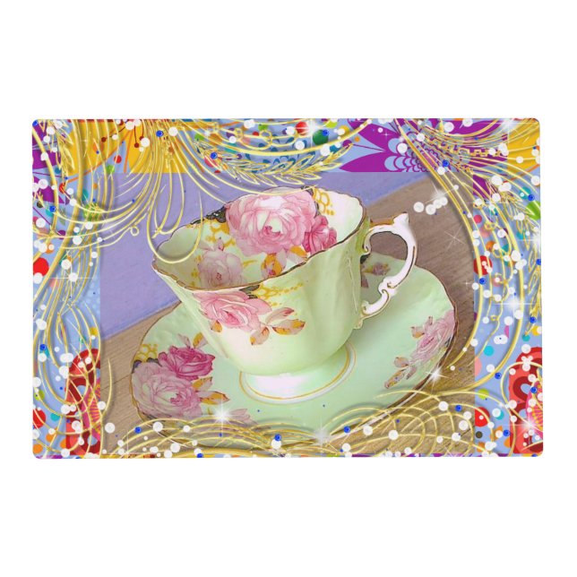 #2 JADE TEA CUP DESIGN-WASHABLE PLACEMATS (Front)