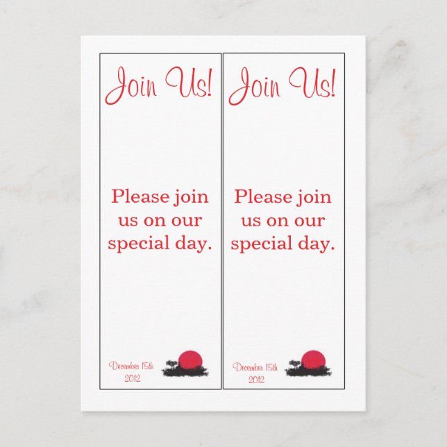2 Japanese Rising Sun Save the Date Bookmarks Announcement Postcard (Front)