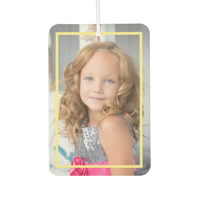2 Kids Photos Upload Personalize Golden Frame Car Air Freshener (Front)